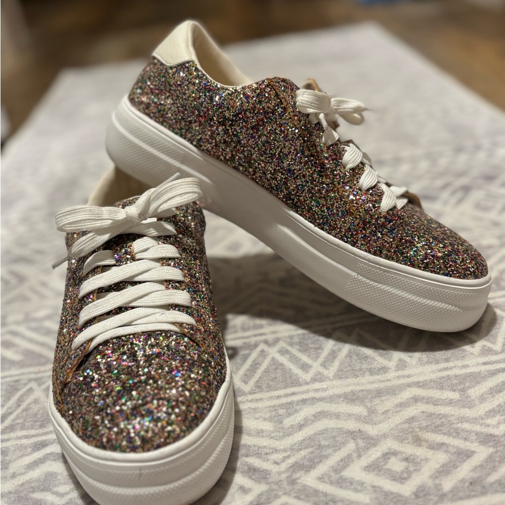 Corkys Silver and White Sneakers with Glamorous Sparkle